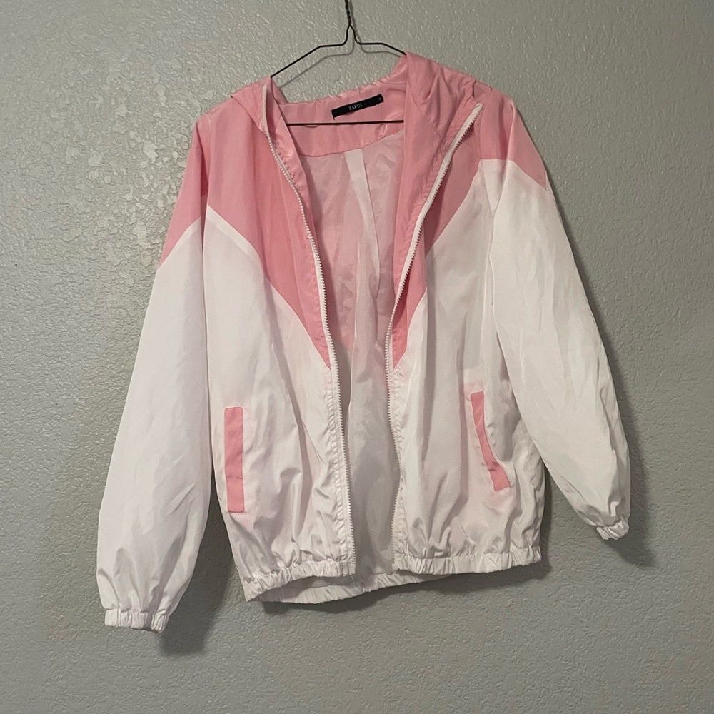 Pink and white windbreaker